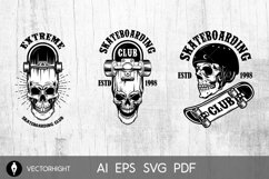 Set of skateboarding club emblems with skulls. Product Image 2