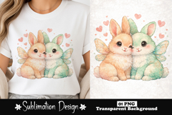 Cute Bunny Couple Watercolor Sublimation Design Product Image 1
