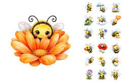 Watercolor Whimsical Bumblebee Clipart PNG Bundle Product Image 2