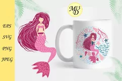 A mermaid with a shock of pink hair. Hand drawn Product Image 1