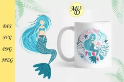 A mermaid with a shock of turquoise hair. Hand drawn Product Image 2
