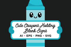 Cute Crayons Holding Blank Signs Clip Art Set Product Image 2