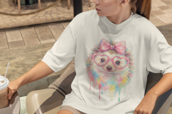 Cute Watercolor Hedgehog with Pink Bow &amp; Heart Glasses PNG Product Image 2