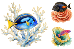 Watercolor Tropical Fish Clipart Bundle, Ocean Coral PNG Product Image 2