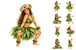 Watercolor Hawaiian Hula Girl Clipart, Tropical Luau PNG Product Image 1