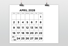 2028 Large Number Bold 8.5 x 11 Inch Calendar Template Product Image 2