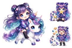 Cute Galaxy Chibi Girls Baby Unicorn PNG Product Image 1