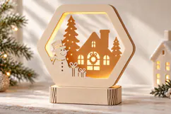 Christmas Snowman Lamp SVG - Cottage Scene Laser Cut Files Product Image 2