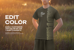 7 Mockups of Men&#039;s T-Shirt and Shorts Outdoors at Dawn Product Image 2