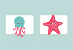 Red Turquoise Cute Marine Animals Illustration Set Product Image 3