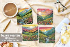 Spring mountains square coasters sublimation design PNG Product Image 1
