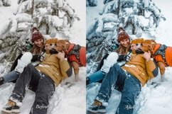 Elevate your winter photos with 35 Winter Glow Lightroom Presets. Create stunning effects with cold, vibrant, iced, and moody themes, perfect for families, bloggers, influencers, winter portraits, and holiday photography.