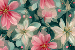 Floral pattern with pink &amp; white flowers on green background Product Image 1