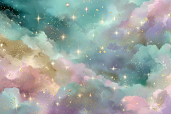 Celestial background with pastel clouds &amp; sparkling stars Product Image 1