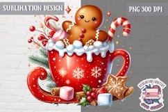 Gingerbread mans cute Christmas Sublimation PNG Coffee Cocoa Product Image 1