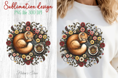 Coffee &amp; cat in flowers sublimation design| Cute cat clipart Product Image 1