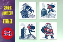 4 Vintage Santa on Roof Coasters PNG Bundle - Chimney Fun Product Image 1