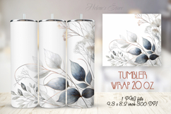 Gray watercolor leaves straight tumbler 20oz wrap designs Product Image 1