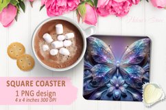 3d Crystal butterfly coaster sublimation |Square coaster PNG Product Image 1