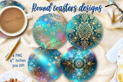 Blue Christmas snowflakes round coaster sublimation png Product Image 1