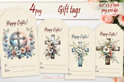 Easter cross Gift Tags|Happy Easter labels| Floral label png Product Image 1