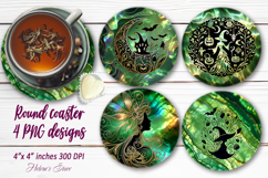 Green Halloween witch round coaster sublimation designs png Product Image 1