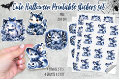 Cute Blue Halloween Cat Stickers Printable | Spooky sticker Product Image 1