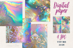 Gold rainbow pearl digital paper | Scrap booking graphics Product Image 1