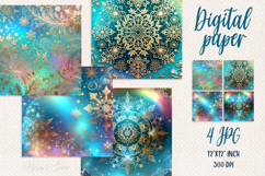 Christmas gold snowflakes digital paper | Blue Scrap booking Product Image 1