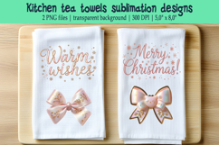 Christmas Coquette bows sublimation kitchen tea towel png Product Image 1