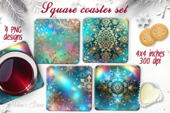 Magic Christmas snowflakes square coaster sublimation png Product Image 1