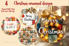 Christmas patchwork round ornament sublimation designs PNG Product Image 1