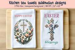 Easter cross with flowers lily kitchen tea towel sublimation Product Image 1