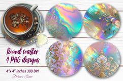 Gold Flowers bouquet sublimation round coasters design png Product Image 1