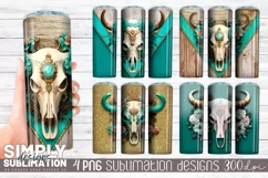3D Bull Skull Sublimation Skinny Tumbler Wraps | Png Product Image 1