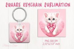 Cute cat keychain sublimation | Pink love Square keychain Product Image 1