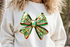Christmas coquette bows design|Red Green bow T-shirt clipart Product Image 2