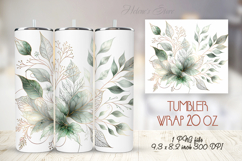 Green watercolor leaves straight tumbler 20oz wrap designs Product Image 1