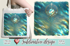 Aquamarine ocean gold and pearl sublimation design png Product Image 1