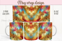 Gold colorful maple leaves fall rainbow mug wrap design png Product Image 1