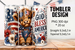 God Bless America Highland Cow 20oz Wrap PNG Product Image 1