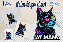 Cute black cat clipart |Colorful cat mom sublimation design Product Image 1