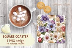 Flowers pattern square coasters |Coaster square sublimation Product Image 2