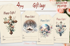 Easter cross Gift Tags|Happy Easter labels| Floral label png Product Image 1