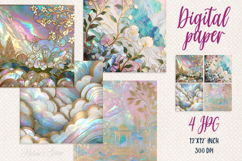 Gold rainbow pearl digital paper | Scrap booking graphics Product Image 1