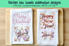 Christmas Coquette bows sublimation kitchen tea towel BUNDLE Product Image 9