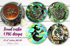 Green Halloween witch round coaster sublimation designs png Product Image 1