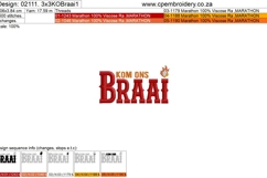 Kom Ons Braai Bundle | 3&quot; x 3&quot; Hoop | 3 designs Product Image 5