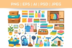 Home Cleaning Bundle Doodle|Vector &amp; PNG Clothes Product Image 1