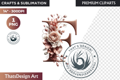 Floral Alphabet wedding Clipart Rose Gold flower letter Product Image 1